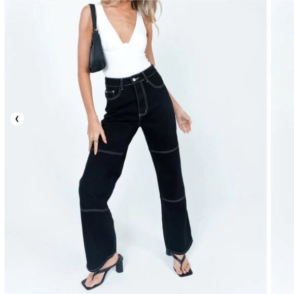 Princess Polly Jaclyn Jeans in Black with Contrast Stitching | 10 - Picture 1 of 8
